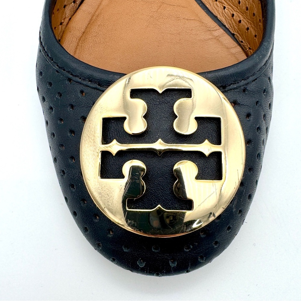 TORY BURCH Reva Perforated Ballet Flat - Navy Blue - Sz 7 - Picture 7 of 12